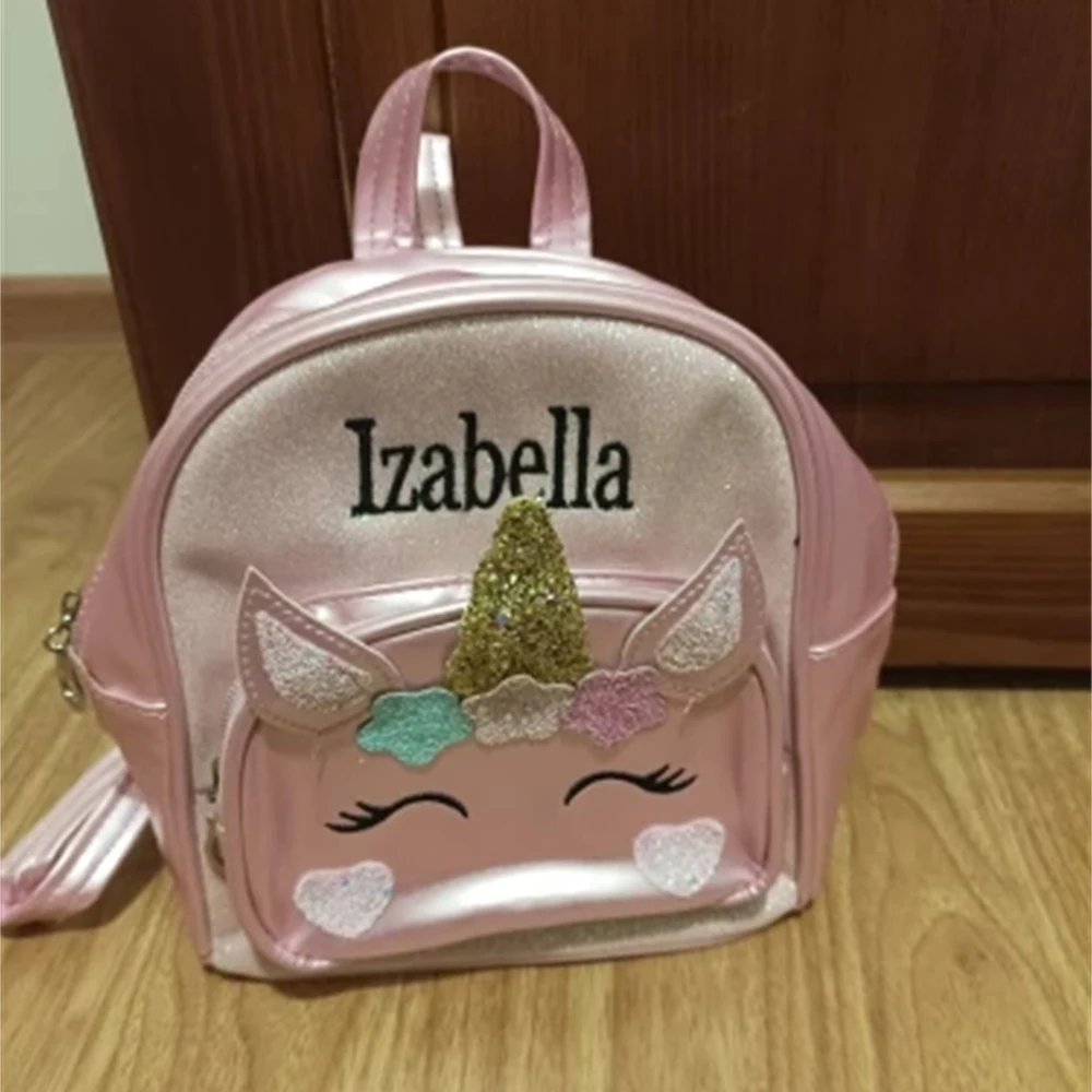 

Индивидуальный рюкзак из искусственной кожи с единорогом, детская маленькая сумка для книг с героями мультфильмов, милые дорожные рюкзаки из искусственной кожи с индивидуальным именем для девочек