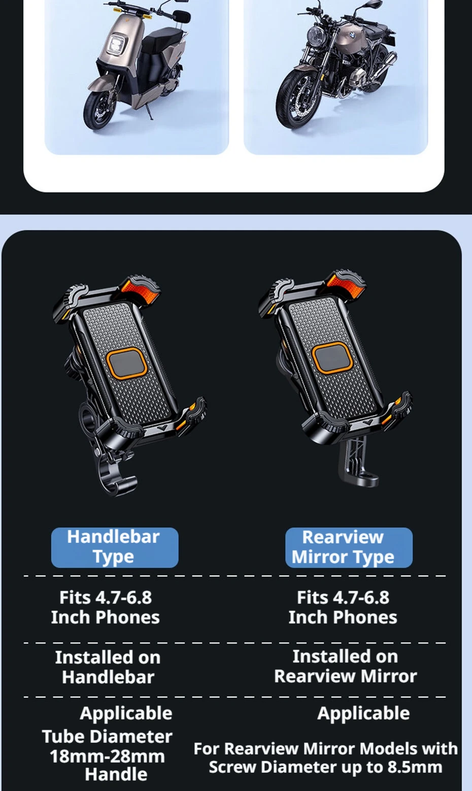 Stoßdämpfende Motorrad-Handyhalterung 360° ° Drehbarer Fahrrad-Handyhalter für 4,7-7,2 Zoll Smartphones – Detail 10