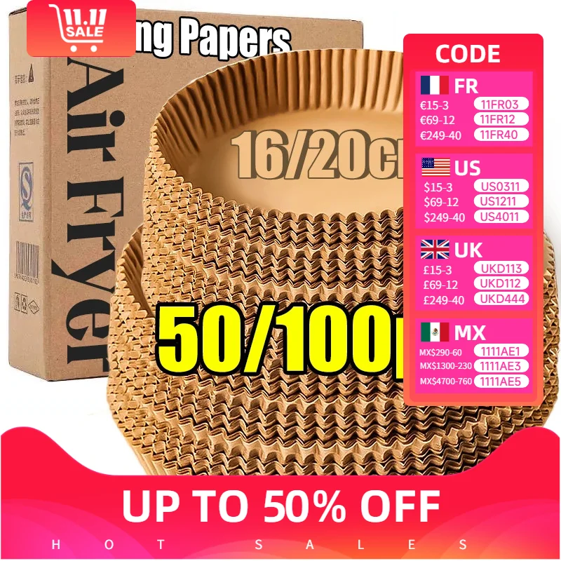 Round Air Fryer Paper Disposable Non-Stick Airfryer Baking Papers Microwave Oven Pot Oil Absorbing Gasket Kitchen Accessories