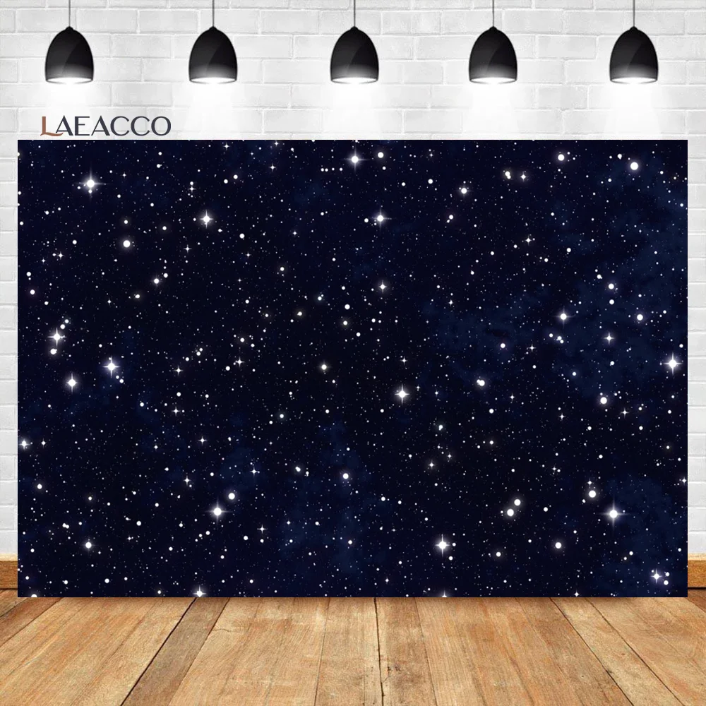 Laeacco Starry Night Sky Photography Backdrop Shining Twinkle Stars Dark Blue Newborn Baby Shower Birthday Portrait Background