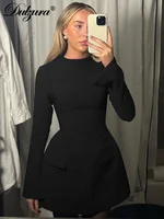 Dulzura Long Sleeves Zipper Bodycon Mini Dress With Pocket Solid Elegant Outfit Office Streetwear Women’S Autumn Winter Clothes - Image 5