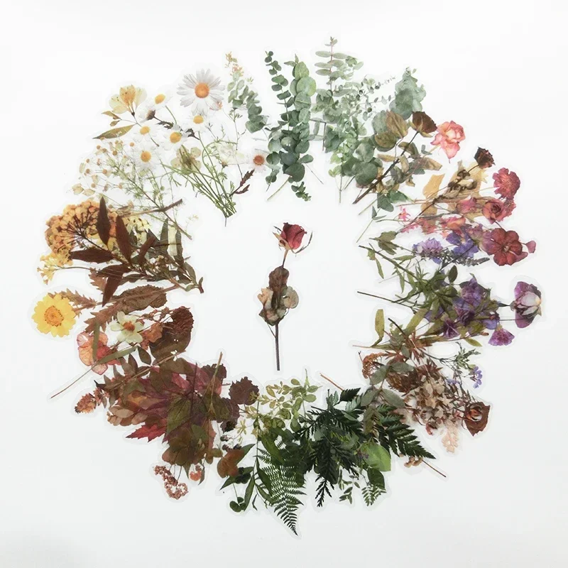 

80Pcs/Set Simulation Flowers Leaves Stickers Transparent Sticker DIY Diary Calendar Decoration Scrapbooking Plant Sticker