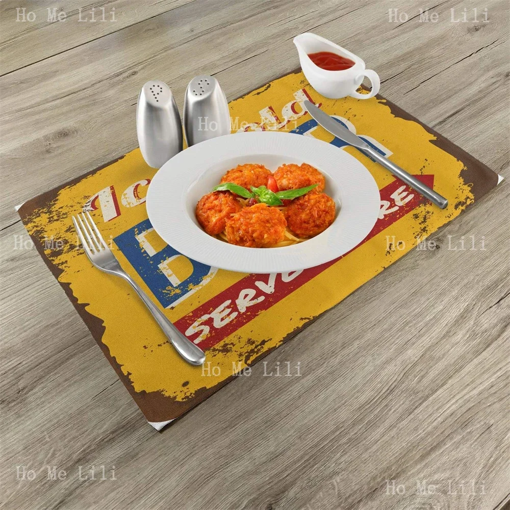 Man Cave Vintage Worn Out Rusty Sign Design With Ice Cold Beer Served Here Beverage Print Placemats For Dining Table