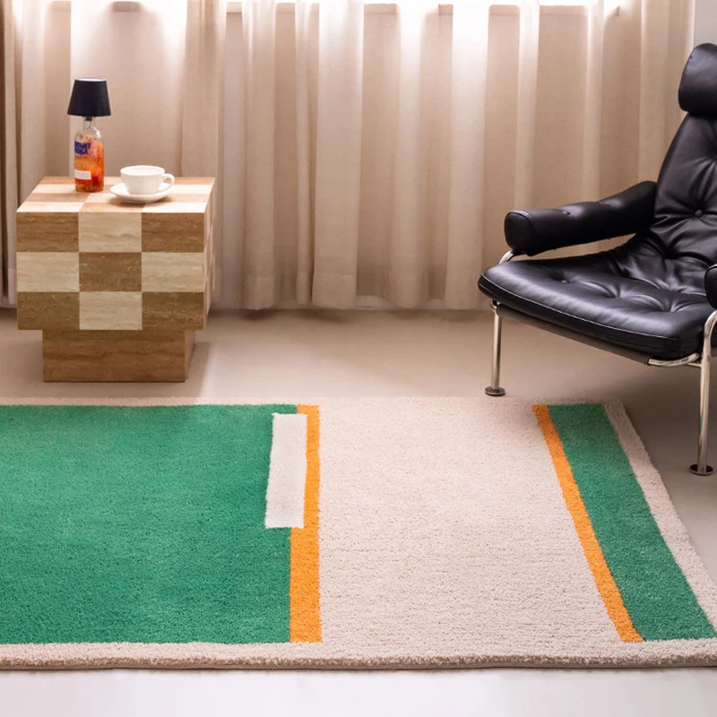 Minimalist Geometric Green Beige Living Room Carpet Simple Sofa Bedroom Fluffy Rug for Bedroom Bedside Soft Mat Thick