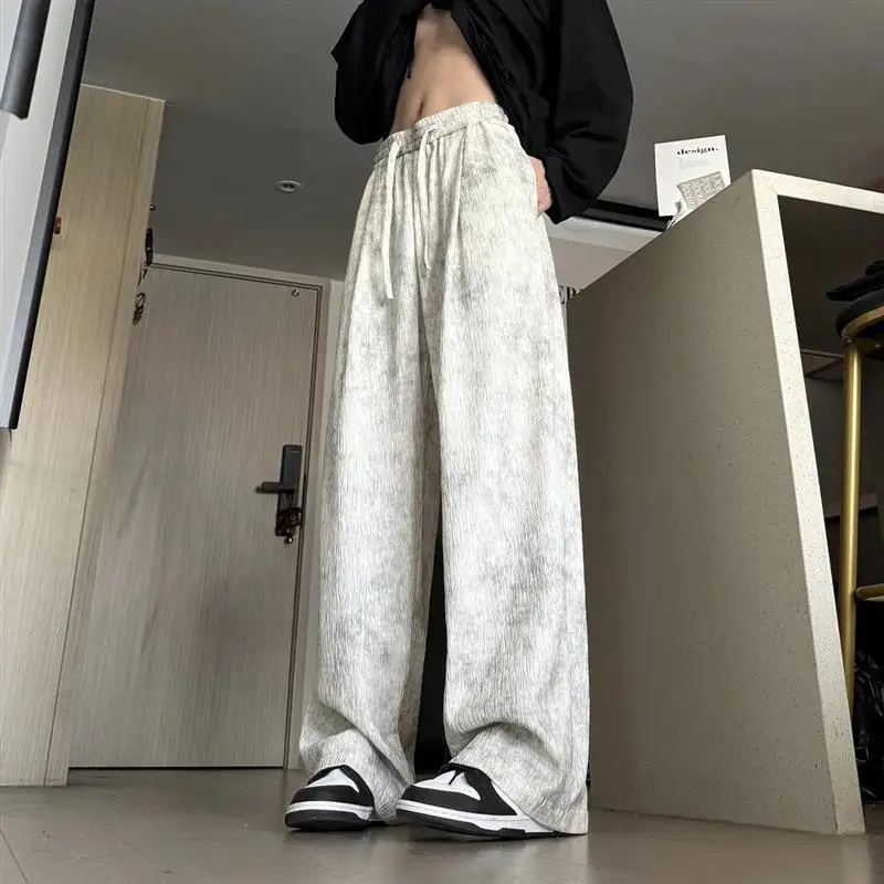 

Ice Silk Dyed Texture Men's Casual Pants American Drape Qui Dry Straight Leg Loose Wide Leg Long Trousers Summer Wear