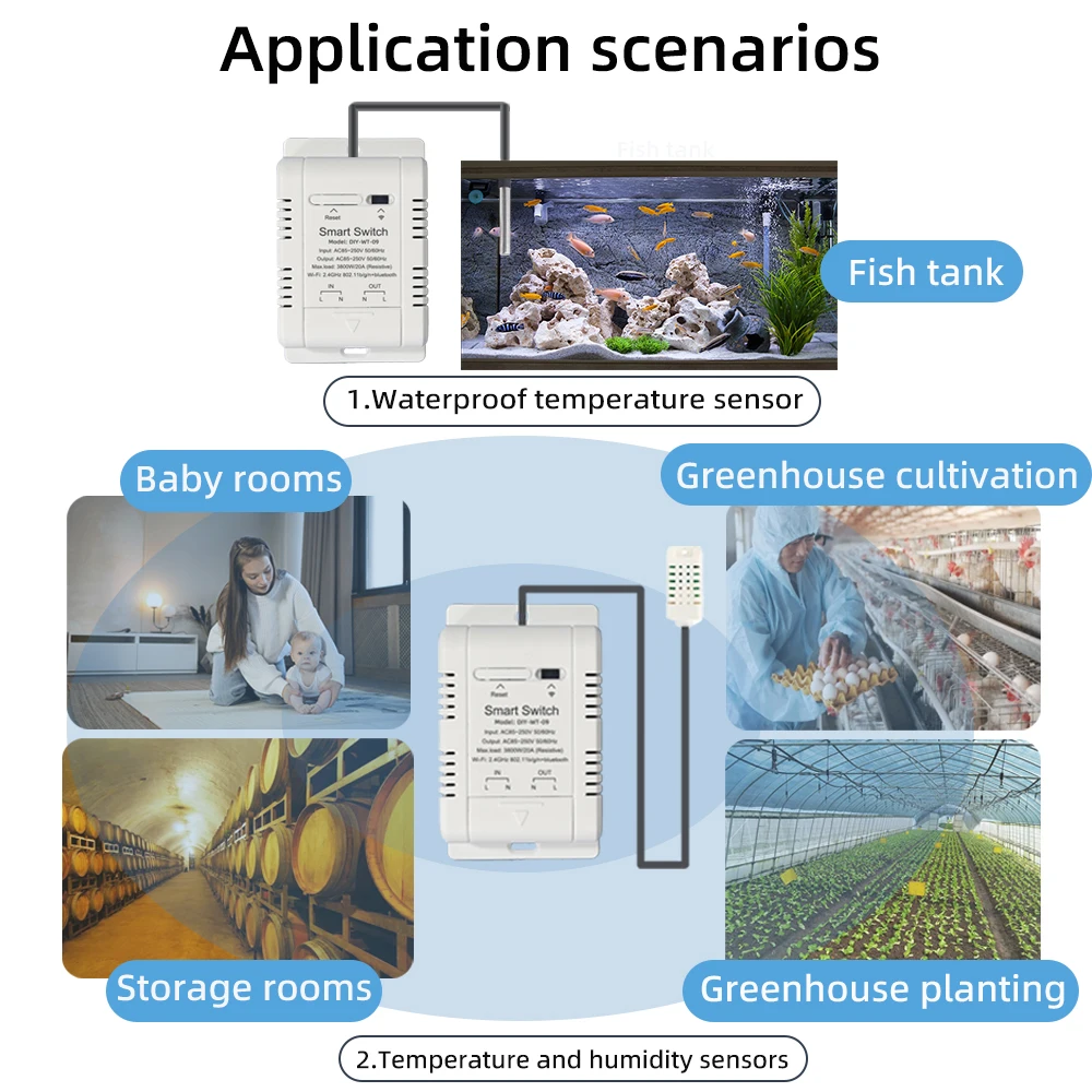 Interruptor inteligente de temperatura e umidade wi-fi, disjuntor inteligente 20ab com trabalho com ewelink alexa google termostato inteligente