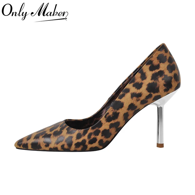 

Onlymaker Women Pointed Toe Leopard Print Pumps Slip-On 10CM Thin Heels Party Wedding Office Lady Big Size Shoes