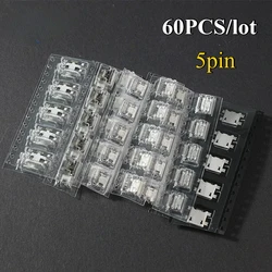 60pcs Socket Connector 5Pin Micro USB Socket Connectors Assortment Set 12 Models SMD DIP Electronics Kit