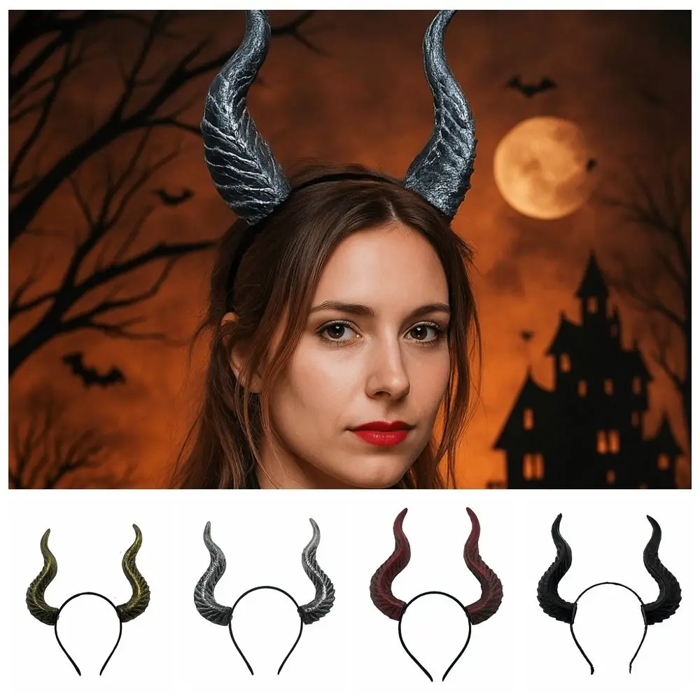 

Funny Ox Horn Halloween Horns Headband PU Dark Series Cosplay Hairband Halloween Headwear Halloween Hair Hoop Girl