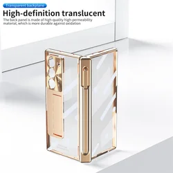 For Samsung Galaxy Z Fold 3 4 5 Case Electroplated Hinge Transparent 360 Full Protective Film Bracket Cover For Galaxy Z Fold6