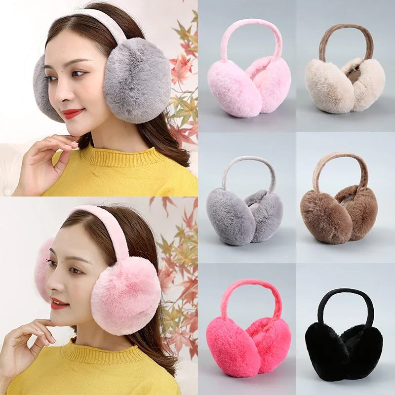 Moda inverno quente earmuffs mulheres homens portátil dobrável earflap cor sólida macio pelúcia orelha mais quente ao ar livre esqui quente capa de orelha