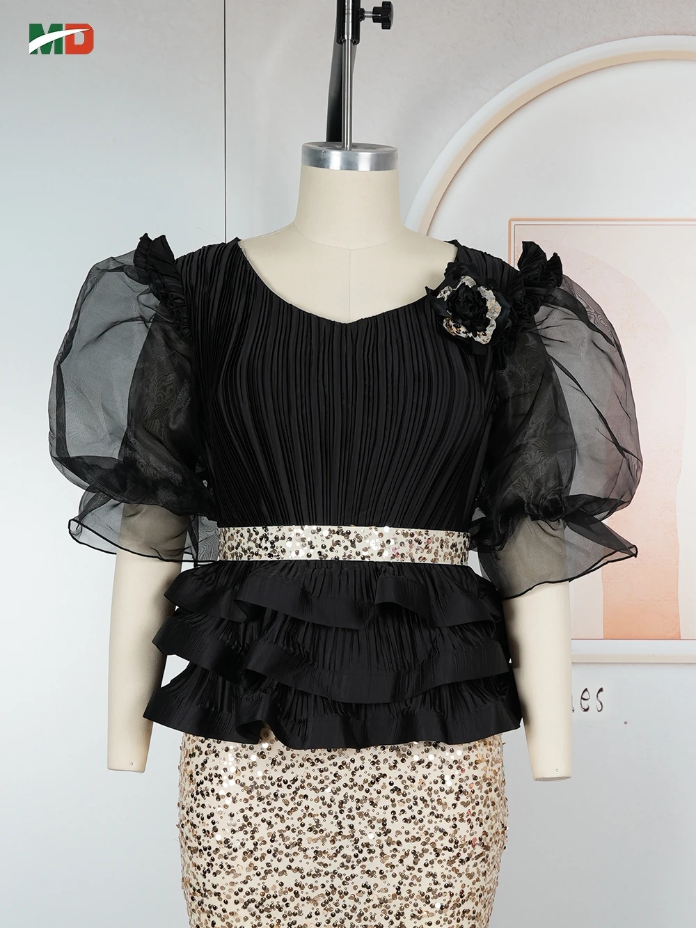 MD Африканские платья для женщин 2025 Новое вечернее свадебное платье больших размеров с блестками Элегантные марлевые топы Одежда с пышными рукавами