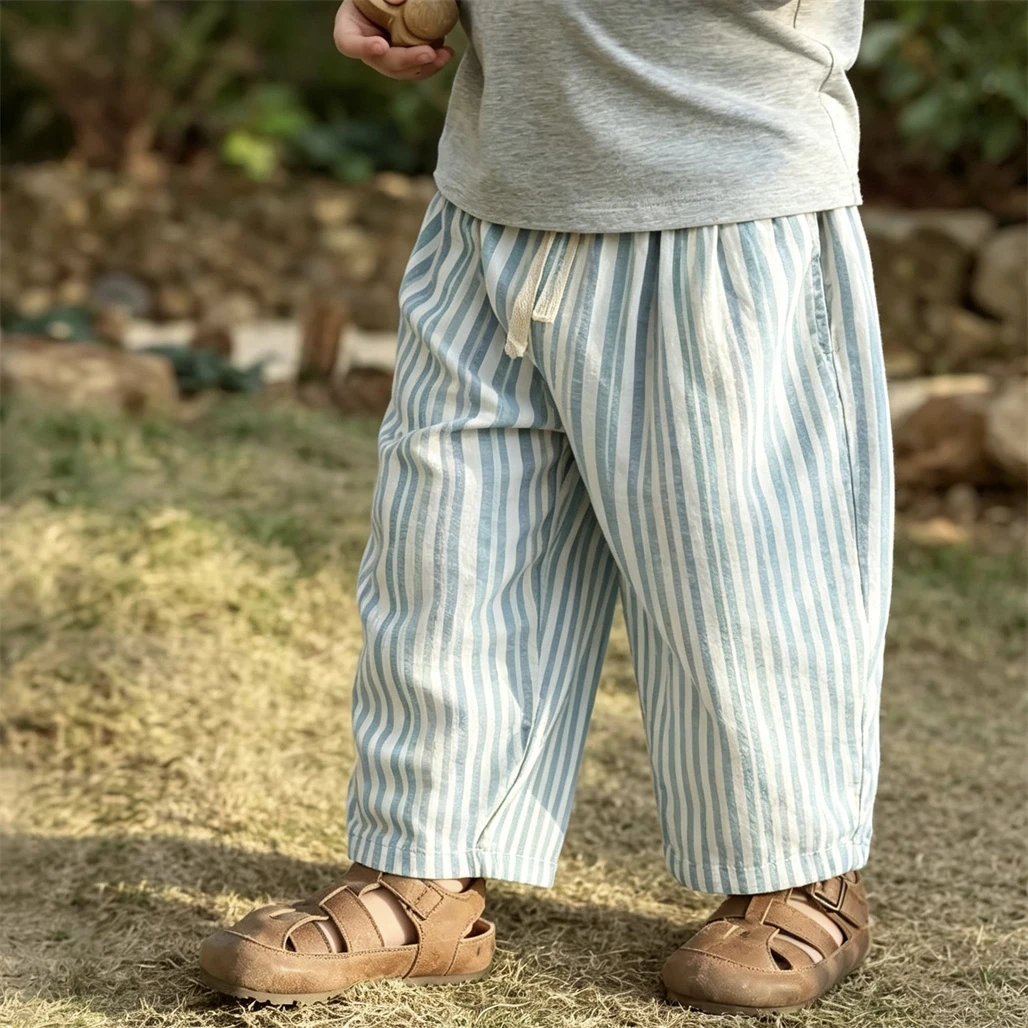 Loose Casual Pants New Design Children Striped Pants 2026 Spring Summer Mosquito Pants Outer Wear Toddler Trousers Trendy Pants