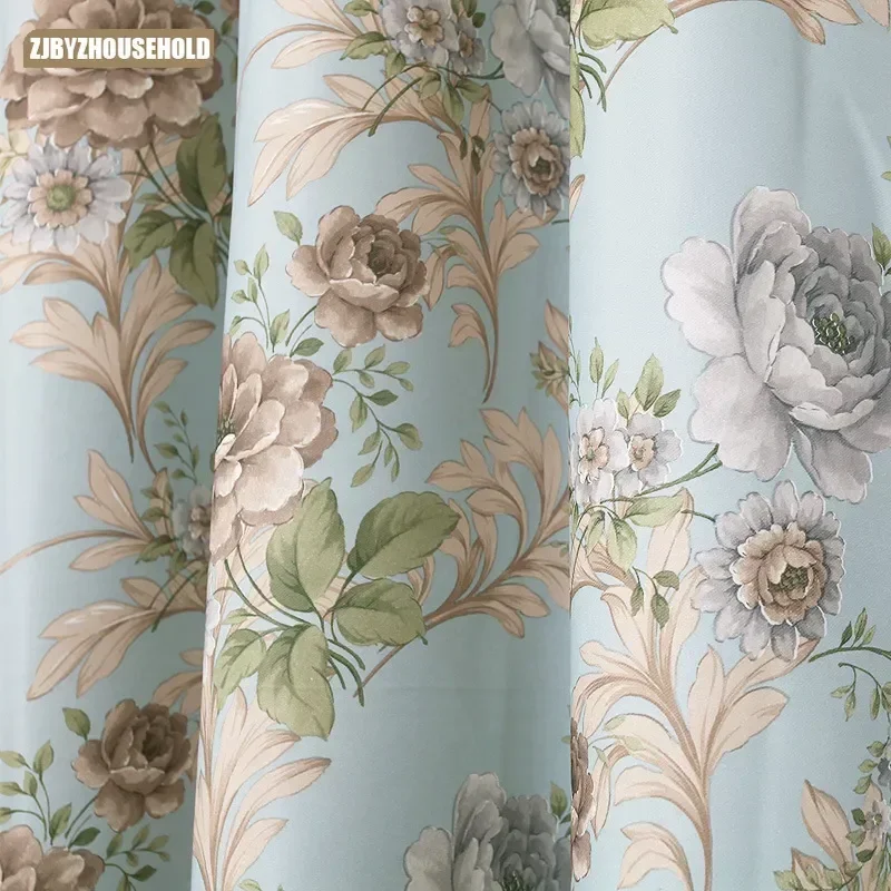 Flowers Jacquard American Pastoral Village Window Door Curtains for Living Room and Bedroom High Shading Rate Tulle Curtains