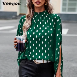 2023 Polka Dot Shirts Top Women Retro Autumn Blouse Ruffles Long Sleeve Casual Chiffon Ladies Tops Fashion Clothing Blusas New
