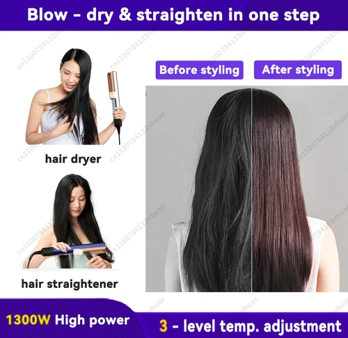 Imagen 2 del producto Plancha de pelo profesional 2 en 1 y secador de pelo, plancha plana para calentar el cabello, herramienta de peinado de larga duración con plancha de iones negativos