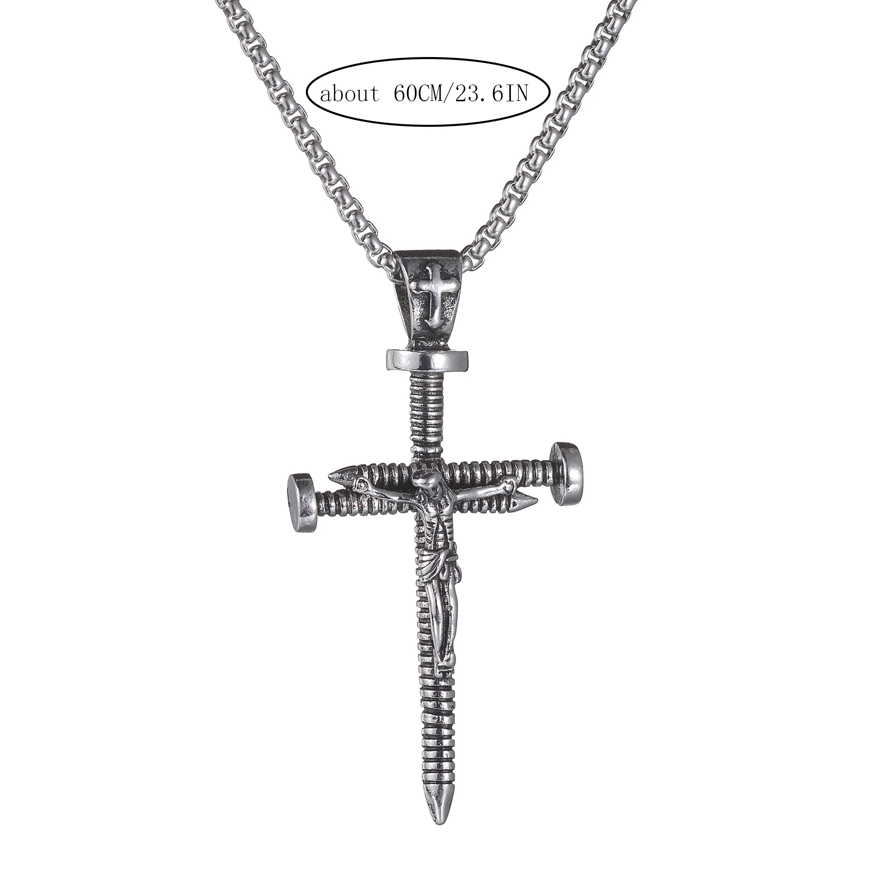 Hip-hop Vintage Screw Cross Pendant Necklace for Men Women Jesus Christ Necklaces Punk Street Jewelry Gift image 2