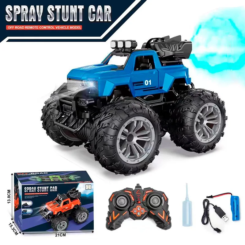 Toys Rc Car Off-Road Remote Control Car Stunt Racing Wireless Electric Large Tyre Trucks Light Spray Function Toy For Boys Gifts