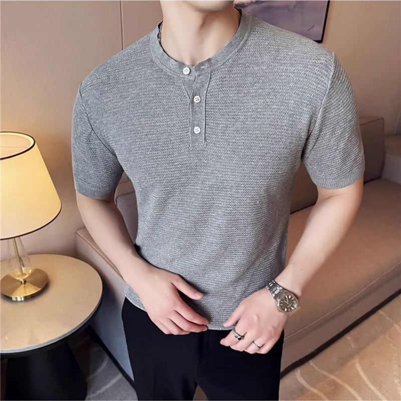 

Summer Thin Ice Silk Knitted T-shirt Mens Elasticity Mesh Casual T Shirt Male Short Sleeve Slim Fit Breathable Tops Tees Homme