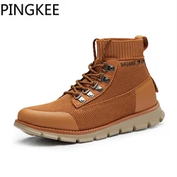 PINGKEY-Deslizamento masculino em sapatos casuais, tênis de malha, botas de conforto ultraleves, botas de caminhada na neve, novo estilo, inverno