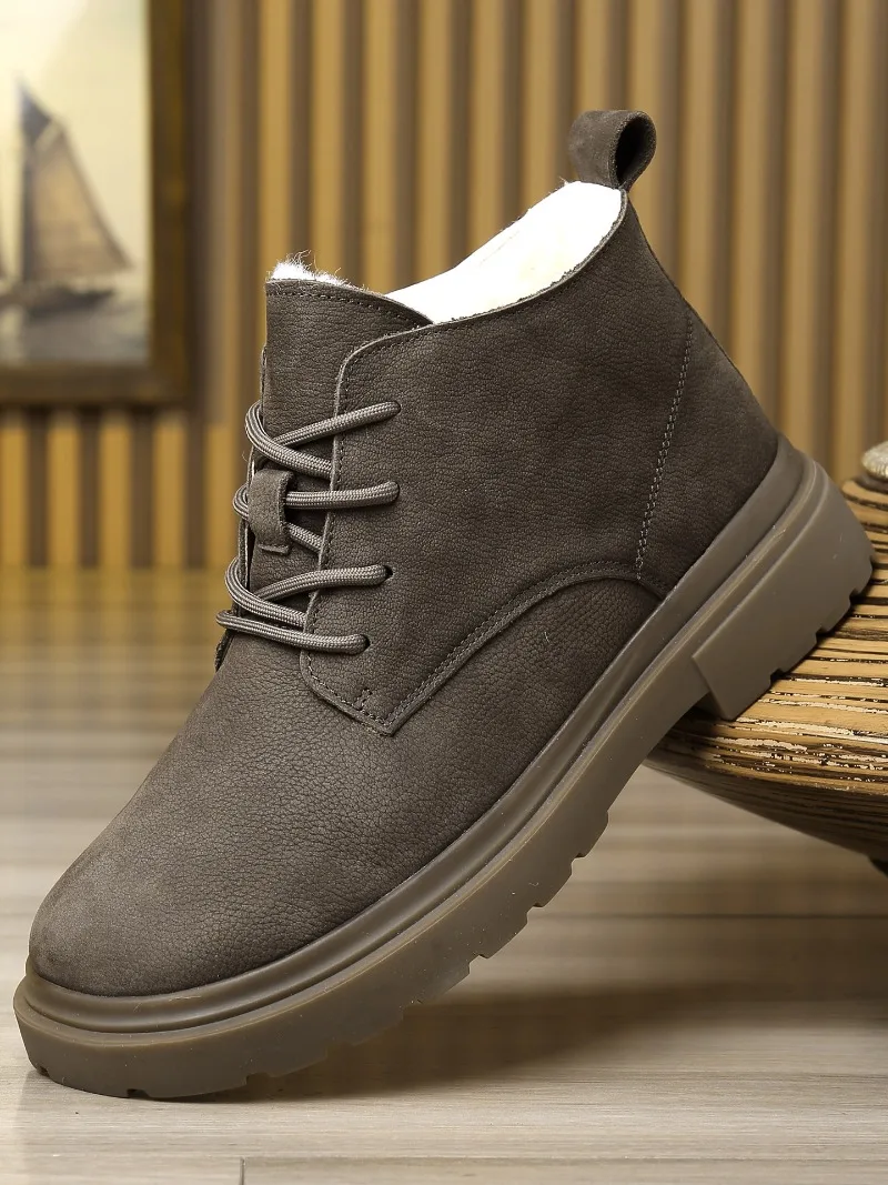 Wool Cotton Shoes Men's Winter Retro Casual High Top Shoes Men's Ankle Boots Winter Wool Warm Genuine Leather Snow Boots Male