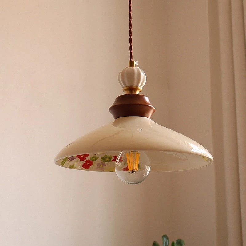 Retro hand-painted small flower cover ceramic chandelier restaurant entrance bar aisle ceiling light