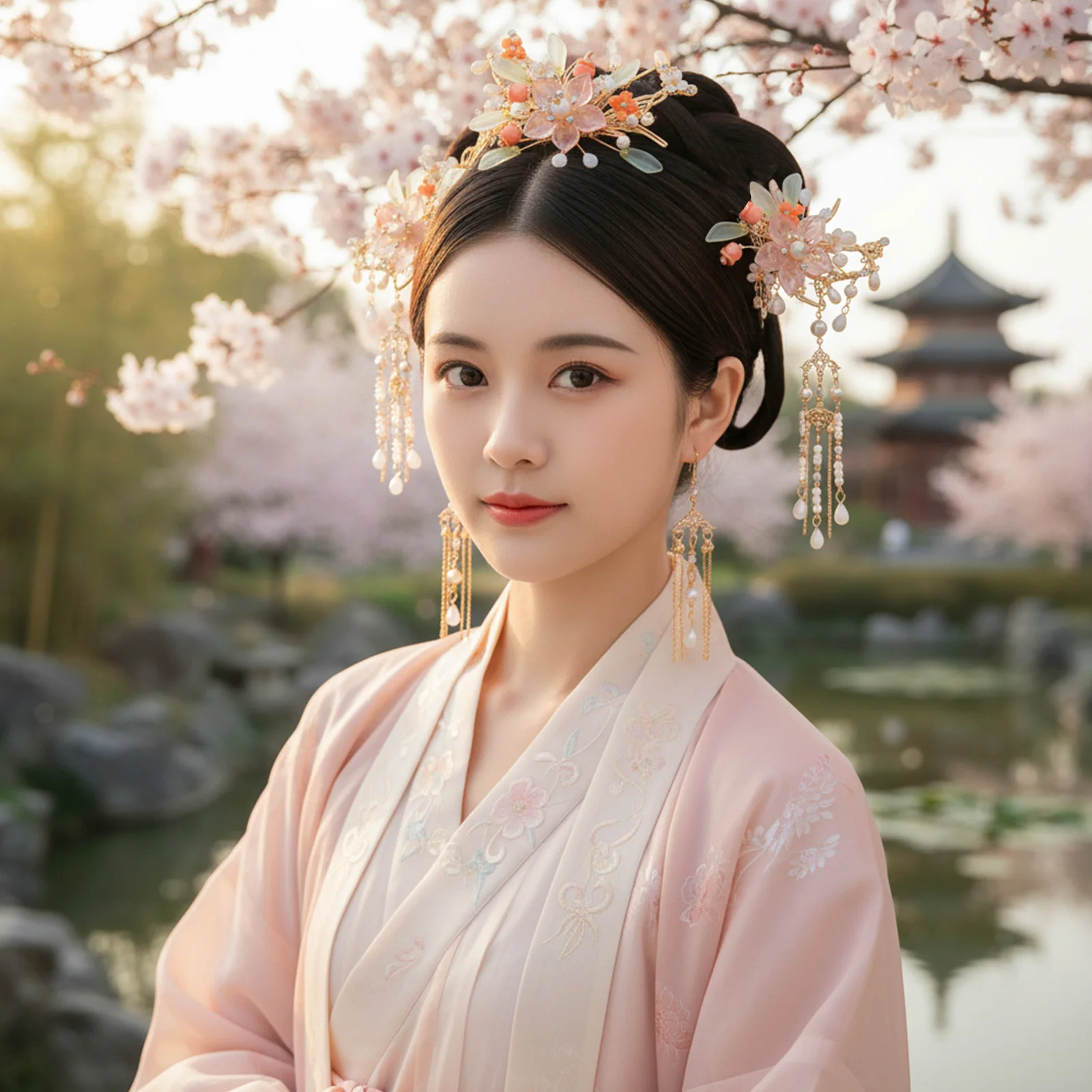 고대 한푸 헤어 액세서리 세트 전통 의상 결혼식 무대 공연을 위한 구슬 장식이 있는 중국 스타일 머리핀