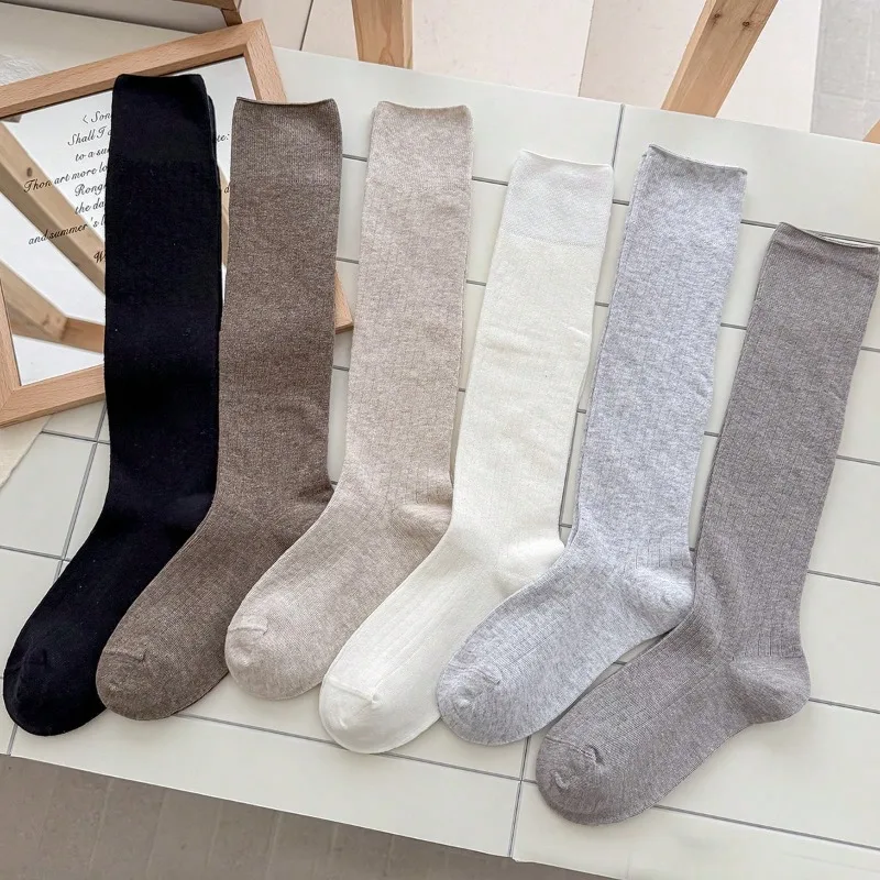 Women Stockings New Fashion Spring Summer Thin Solid Color Cotton Long Socks for Women Classic White Socks