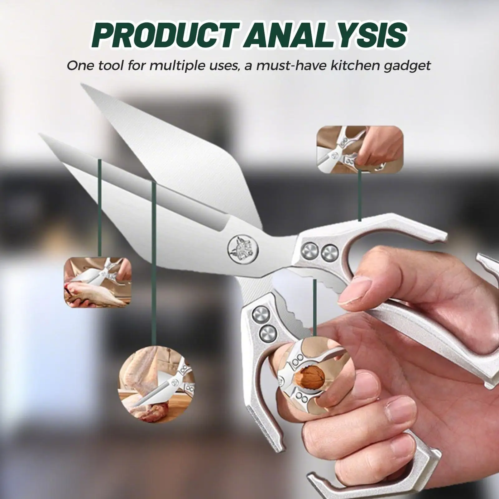 Forbici multifunzionali Forbici da cucina in acciaio inossidabile Pollo Osso Carne Pesce Uccisione Forbici dedicate in acciaio ad alto tenore di carbonio