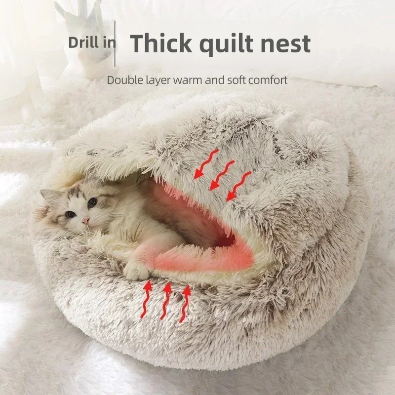 

2025 Winter soft plush pet bed and pet bed Winter warm and cold plush comforter nest Shell cat nest semi-enclosed cat nest