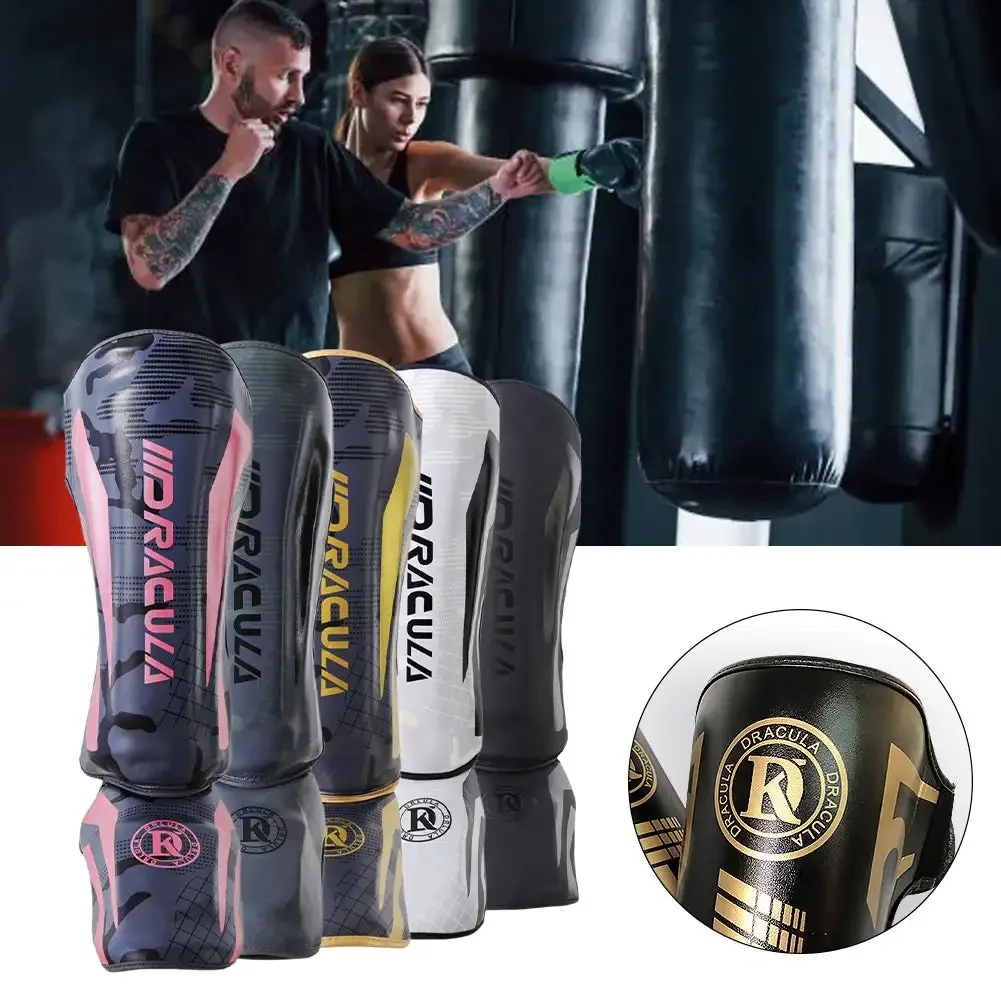 1 Pair High-Quality PU Leather Boxing Shin Guards Ankle Protector MMA Muay Thai Training Leg Warmers Light Kicking Shin Pads