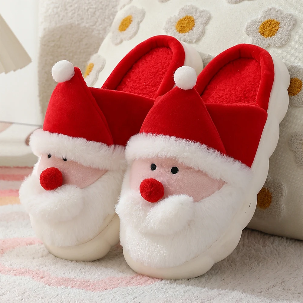 Christmas Santa Claus Slippers Warm Slip-on House Shoes Comfortable Fluffy Home Slippers Soft Couple Slippers for Indoor Bedroom