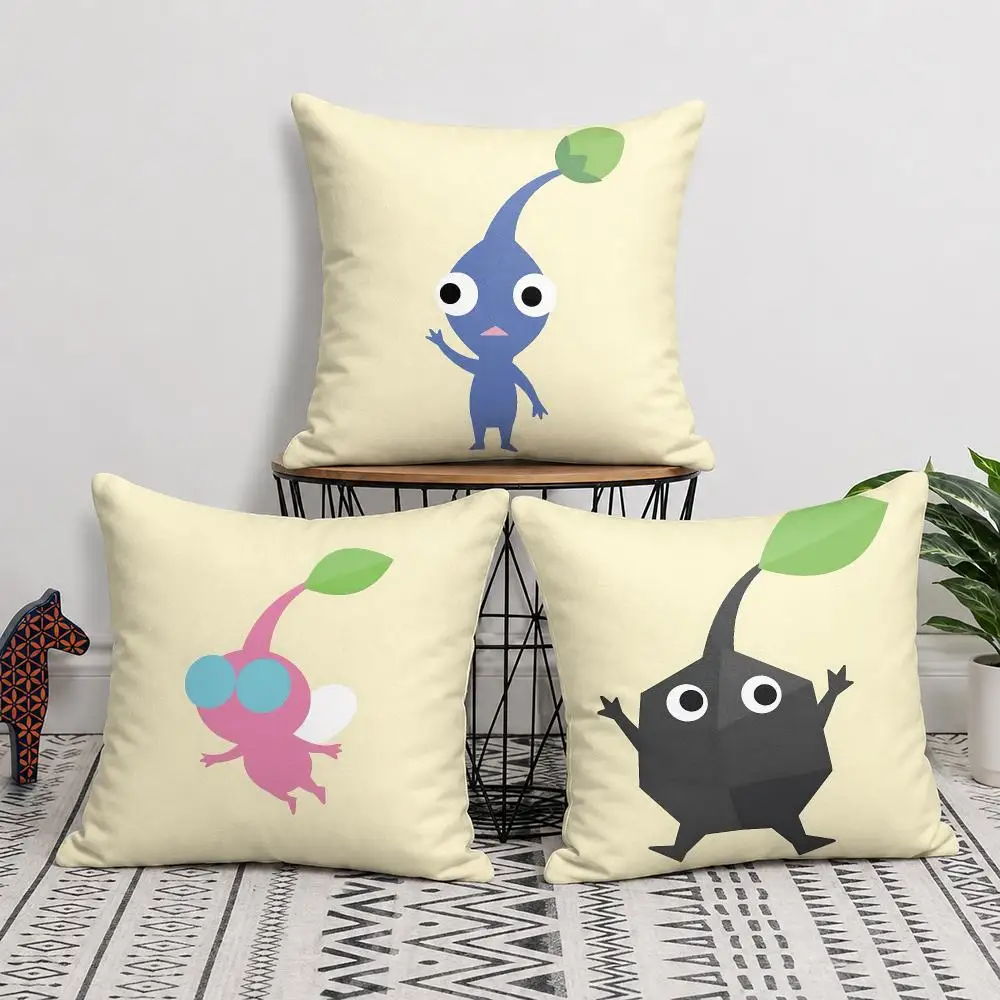 P-Pikmin CUTE Cartoon Cushion Cover Silky Short Plush Invisible Zipper Dustproof Sofa Pillow Case For Home Decor