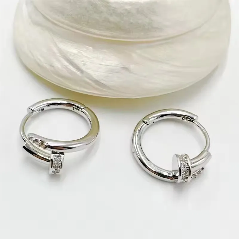 Charming Shiny Crystal Round Hoop Earring For Women Minimalist Nail Shaped Earrings Gold/Silver Trendy Jewelry image 5