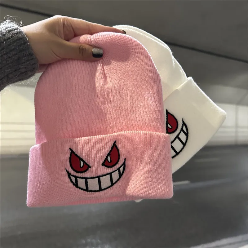 Funny cartoon big mouth red eyes baothead hat autumn and winter new embroidered wool knitted hat cover warm male outdoor sports