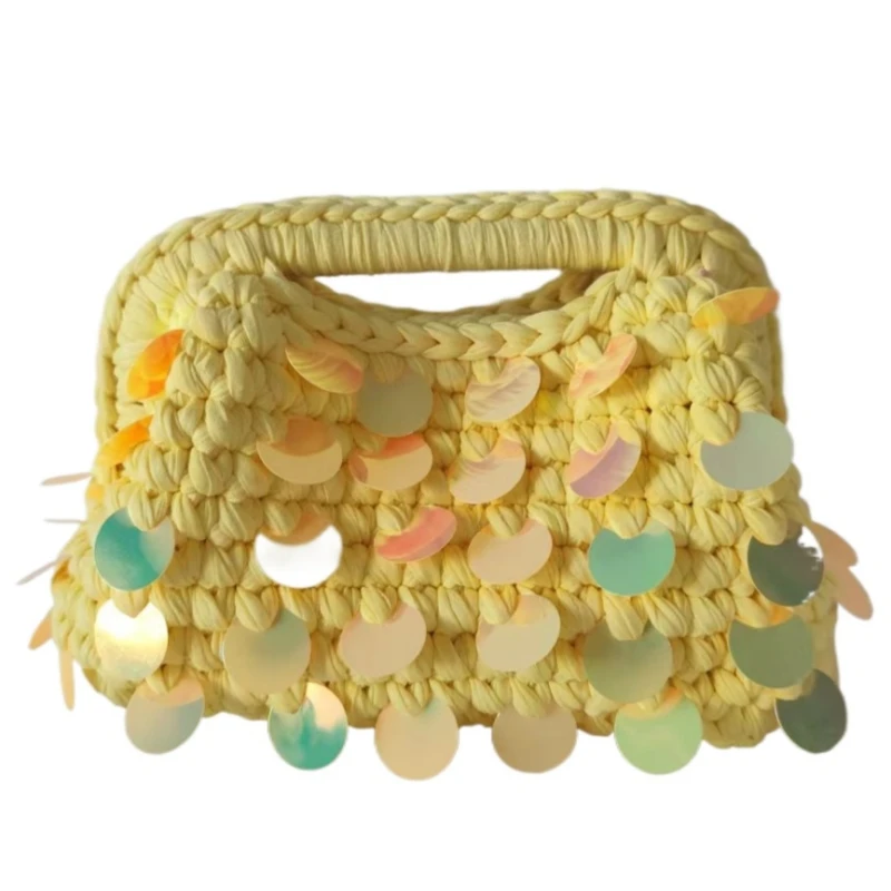 

Осенний разноцветный тканевый клатч с блестками ручной работы, связанный крючком, сумка-облако, веревочный клатч с облаком, сумка с зажимом в виде облака, 2025 г.