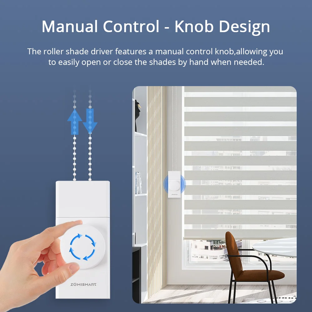 Zemismart Zigbee slimme oplaadbare rolgordijndriver met knopbediening, instelbare snelheid, werkt met Tuya-app Alexa Google Home