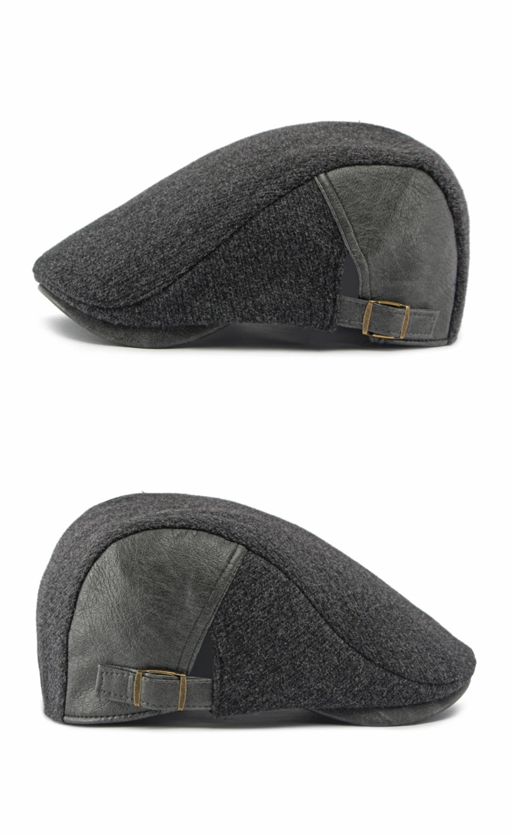HT5152 Herren- und Damen-Baskenmütze 2026 Neue Herbst-Winter-Kappe für Männer und Frauen, Woll-Ivy-Flatcap, Künstler-Malermütze, Verstellbare PU-Leder-Baskenmütze – Detail 7