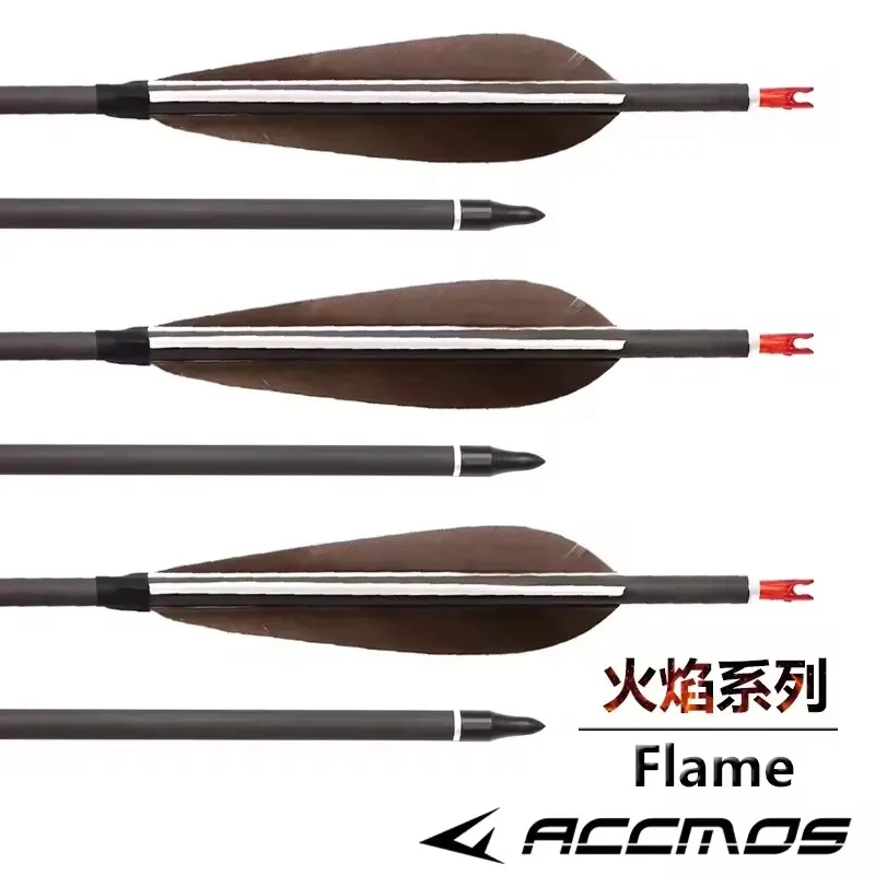 ACCMOS 33inch Pure Carbon Arrows ID6.2mm Spine 250/300/350/400/500/600/700/800 5inch Turkey Feather Recurve/Compound Bow Hunting