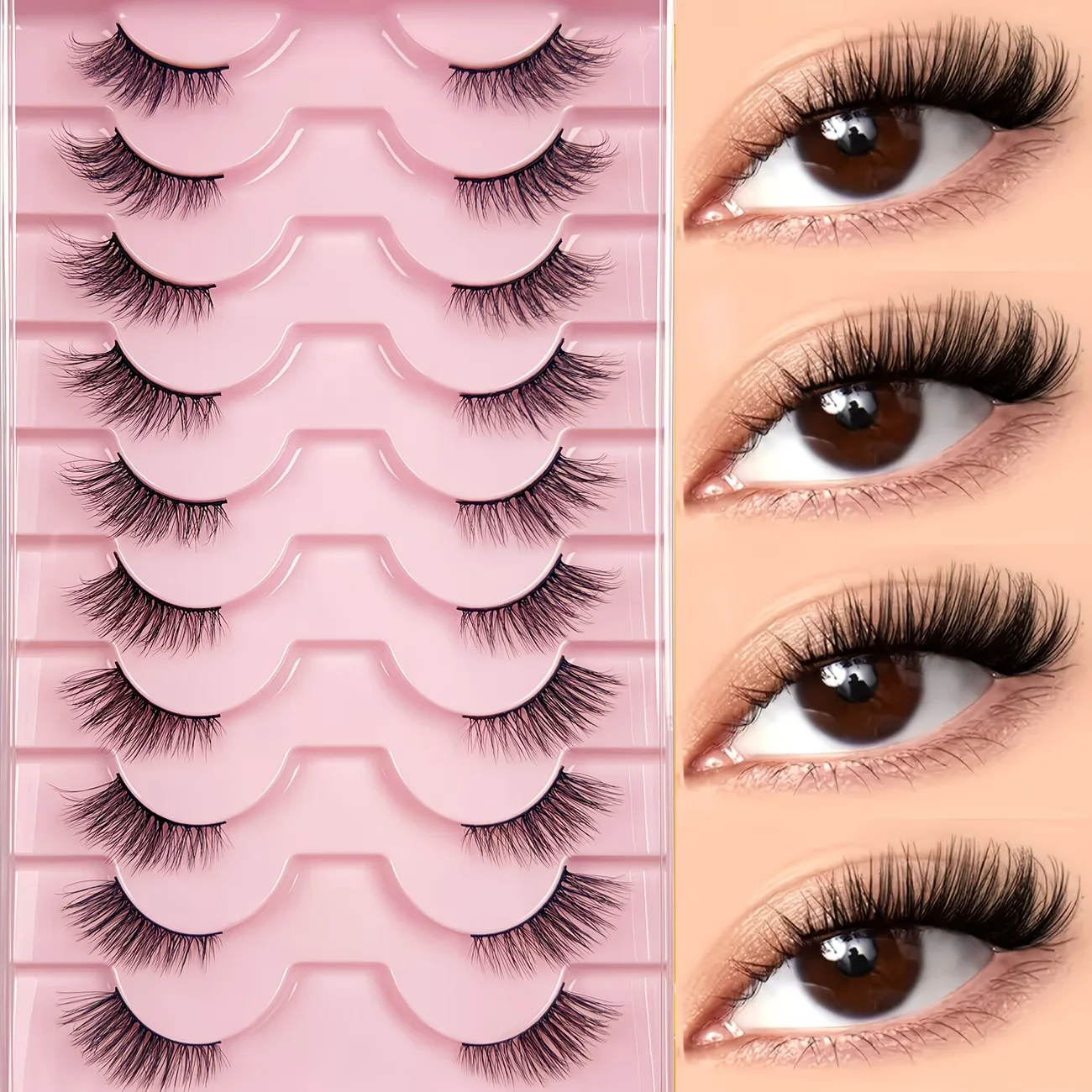 10 Paar natürliche, dicke halbe falsche Wimpern – flauschige und feine, kurze und lange halbe Wimpern, D-Curl, 0,07 mm Dicke, falsche Wimpern