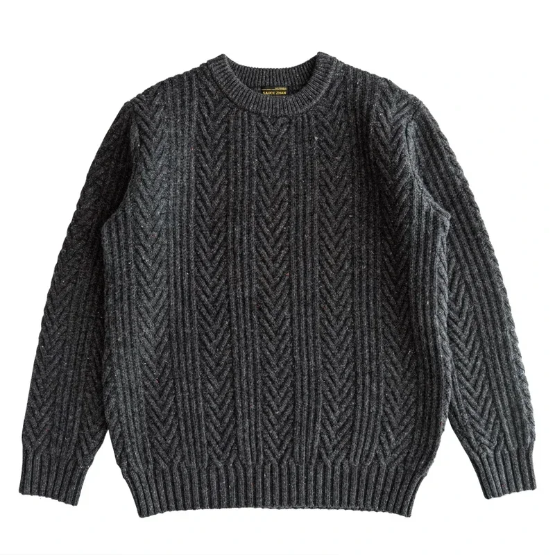 Sauce Zhan Mens Sweater Pullover Aran Sweater for Mens Autumn Winter Sweater 97% Sheep\'s Wool Knitted Thickened