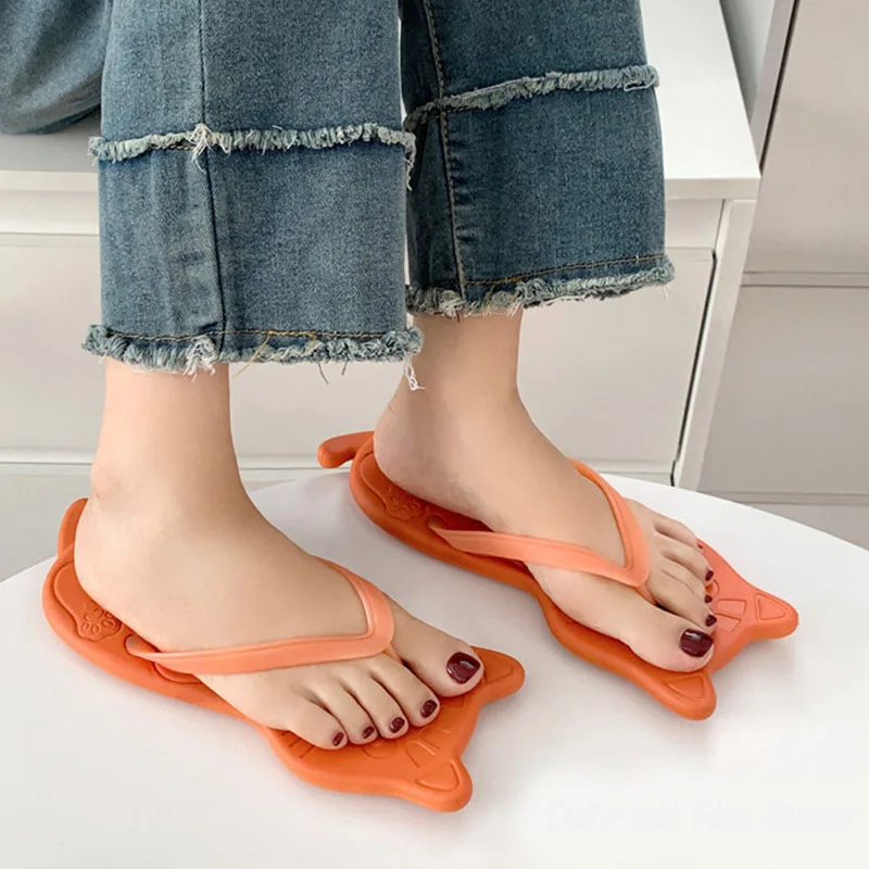 Cute Cat Soles Sandals Slippers Summer Women Flip Flops Comfortable Outdoor Leisure Beach Sandals Non-slip Indoor Home Slippers