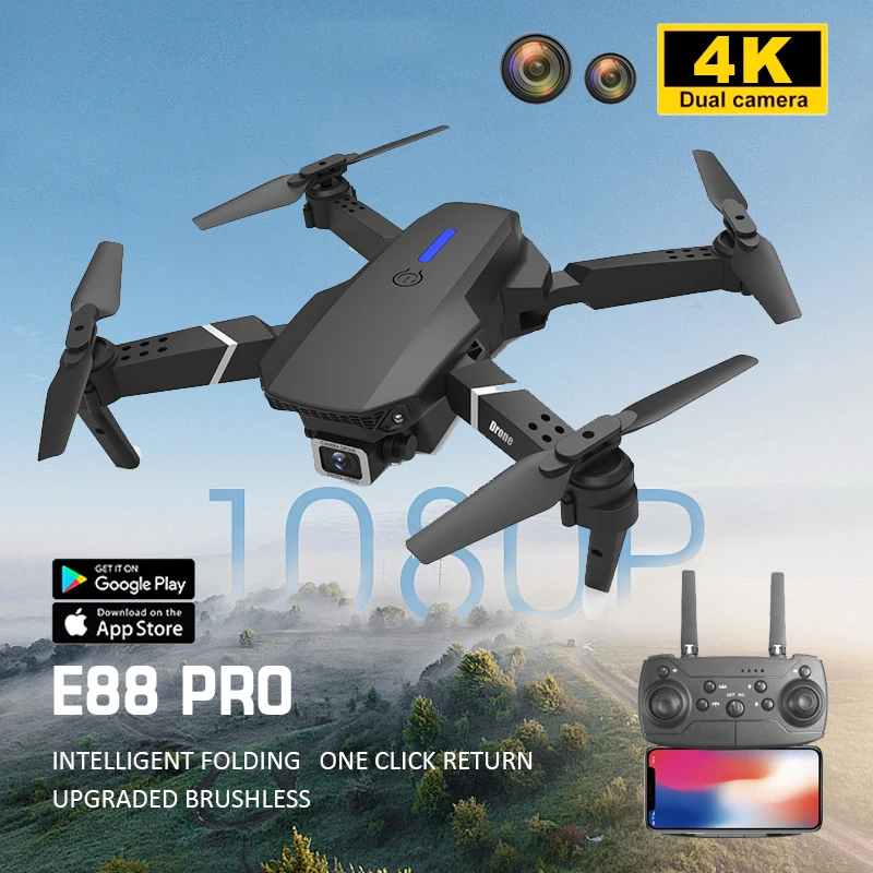Portable E88 PRO Drone Foldable Frame Professional Controller Long Distance FPV Aircraft Optical Flow Positioning Mini Drone