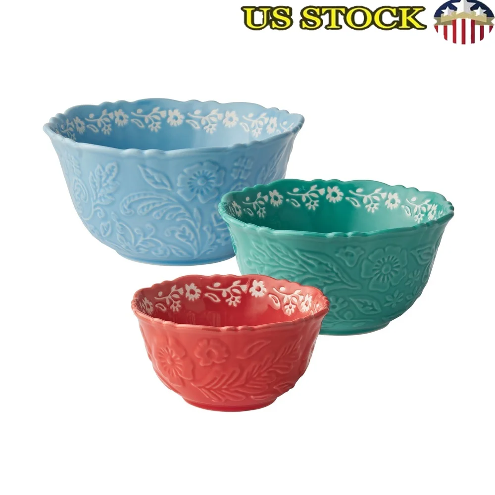 

3 шт., набор сервировочных чаш с тиснением, керамическая посудомоечная машина, микроволновая печь, штабелируемая, прочная кухонная утварь, домашний декор, семейные еды