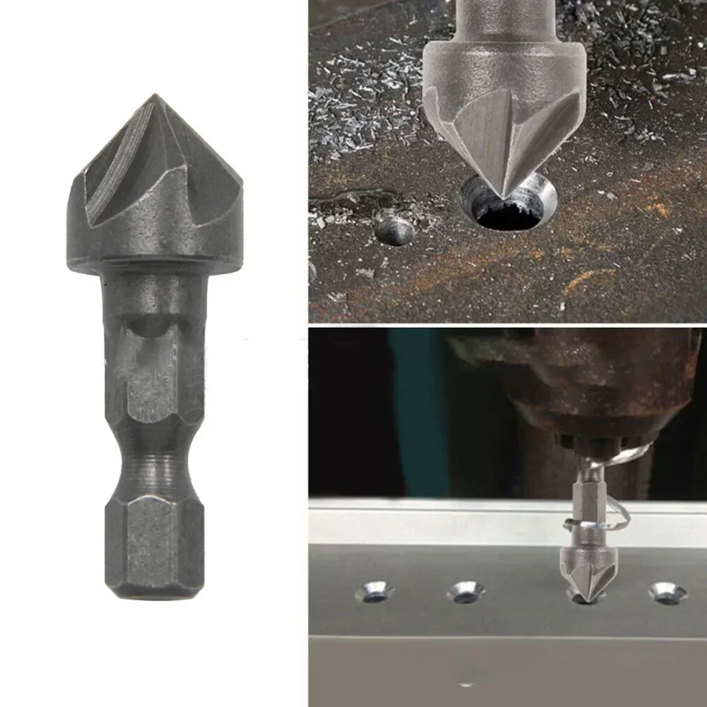 Ébavurage de chanfrein à tige hexagonale à six cannelures, outil d'évier de seau pour le travail du bois et des métaux mous avec des têtes de vis correctement assises