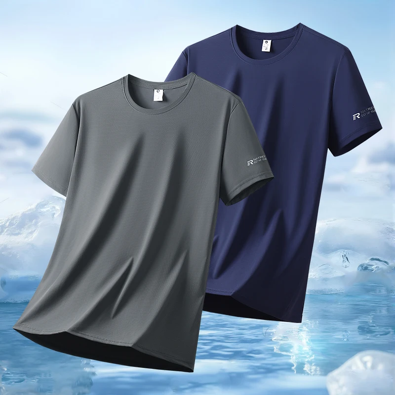 Summer Ice Silk High Elastic Men's Sports and Leisure T-shirt Comfortable Breathable Sweat-absorbing Quick Drying Top image 6