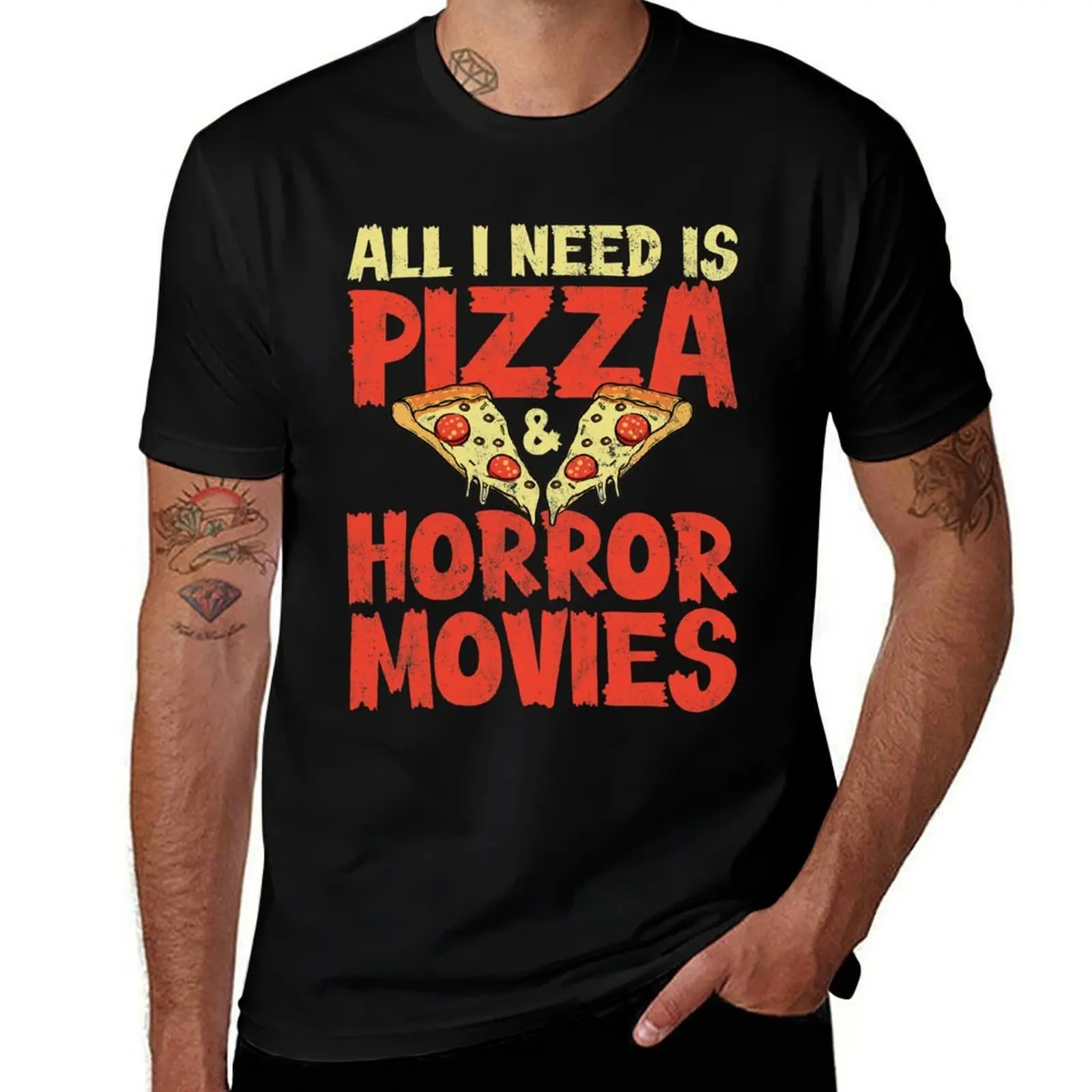 

Pizza Horror Movies T-Shirt man t shirt cotton printed t shirts for man t shirt man luxury T-shirt