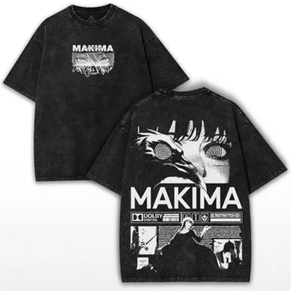 Chainsaw Man Makima Manga T-shirt Men Women Clothing Vintage Washed Oversized T shirt Summer Short Sleeve Cotton Tees Tops