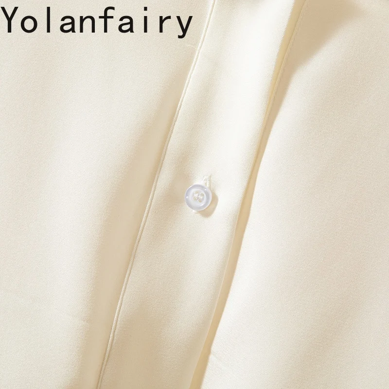 YOLANFAIRY Новые рубашки из натурального шелка шелковицы 93% женские элегантные свободные женские топы и блузки с рукавами три четверти белая рубашка 여자옷