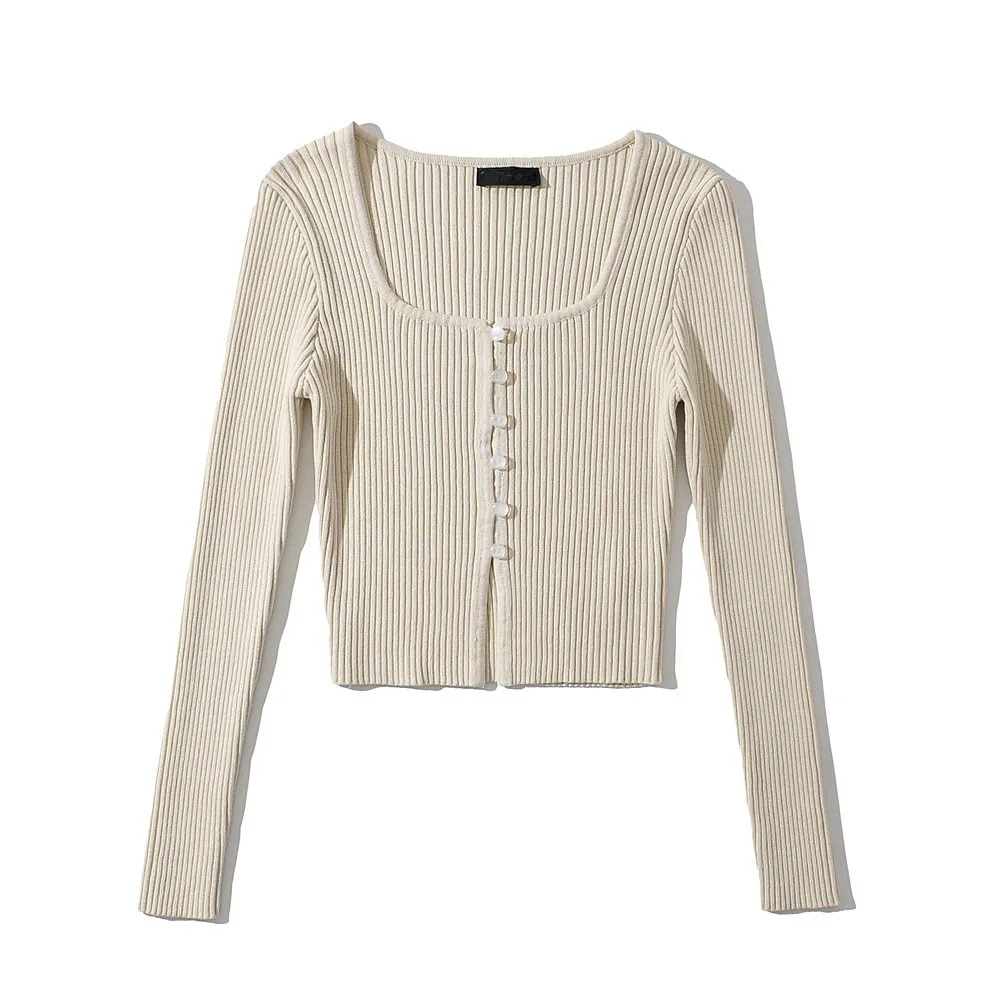 Dave&Di 2024 Knitted Colorful Sexy Short Cardigans Women England Style High Street Retro Square Collar Single Breasted Crop Tops